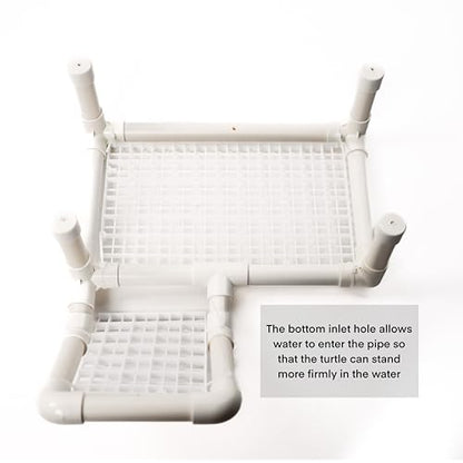 Standing Turtle Basking Platform, Plastic Short Legs Floating Platform for Low Water Level Tank, 10" Width Resting Area, Turtle Docks for Basking with DIY PVC Pipes, Ramp for Reptile Frog Terrapin