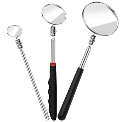 3 Pieces Telescoping Inspection Mirror Inspection Tool for Check the Condition of Vehicle, Observe the Eyelashes, Mouth and Other Small Parts(Round,3 Kinds of Size) - size: 3 Kinds of Size, style: Round