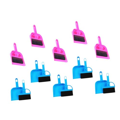 VILLCASE Mini Dustpan and Hand Broom Set 10pcs for Small Animal Cage Cleaning – Compact Reptile and Pet Habitat Cleaner for Hamsters, Hedgehogs, and Chinchillas in Bright Pink and Blue