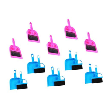 VILLCASE Mini Dustpan and Hand Broom Set 10pcs for Small Animal Cage Cleaning – Compact Reptile and Pet Habitat Cleaner for Hamsters, Hedgehogs, and Chinchillas in Bright Pink and Blue