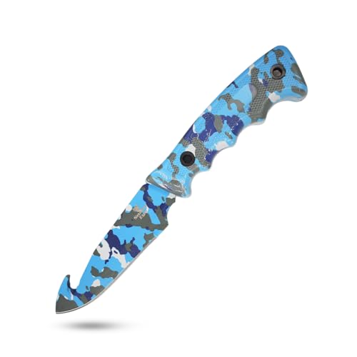 Snake Eye Tactical Heavy Duty 3PC Hunting & Camping Set – Full Tang Camping Axe, 9.5" Fixed Blade Gut Hook Knife, Sharpening Rod, and Heavy Duty Nylon Combo Sheath Included (Blue Camo) - color: Blue Camo