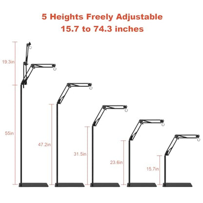 Reptile Heat Lamp Stand, Adjustable 15.7-74.3" 360° Swing Arm Light Holder | Heavy Base, Sturdy Metal Floor Stand, Widely Compatible for Bearded Dragons, Turtles, Snakes & Terrariums (50-180 gal) - size: XXL
