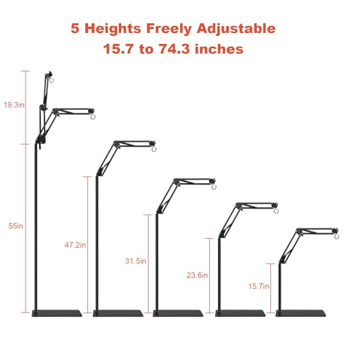 Reptile Heat Lamp Stand, Adjustable 15.7-74.3" 360° Swing Arm Light Holder | Heavy Base, Sturdy Metal Floor Stand, Widely Compatible for Bearded Dragons, Turtles, Snakes & Terrariums (50-180 gal) - size: XXL
