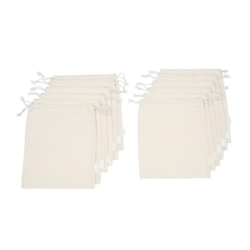 Organic Cotton Produce Bags - Medium 8x10 Inch (12 Bags) - Reusable Muslin Storage Bags with Drawstrings - Biodegradable Canvas Fabric - Perfect for Snacks, Clothes - size: 8 x 10 inches (Pack of 12)