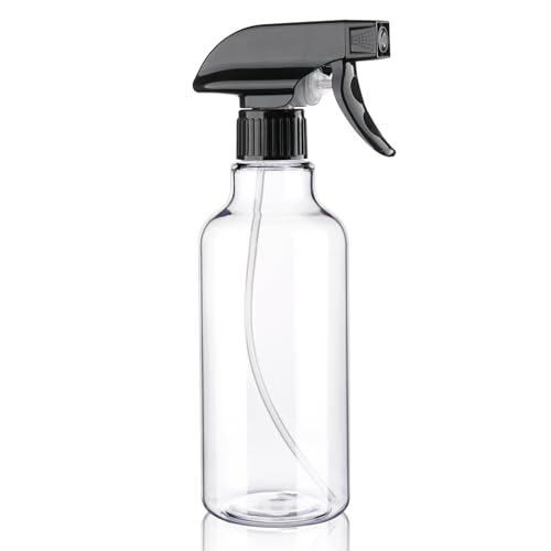 12oz/350ml Plastic Spray Bottles 1 Pack, Adjustable Mist/Stream | Refillable heavy duty spray containers for plants, cooking, hair care and household cleaning - color: 16.9oz-BlackClear