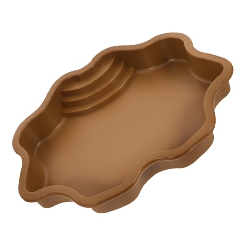 Large Reptile Water Dish and Food Bowl with Ramp, Sturdy Turtle Bathing Pool for Terrarium Use, Brownish Yellow Soaking Tub for Box Turtles and Semi-Aquatic Reptiles