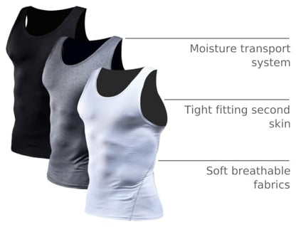 NELEUS Men's 3 Pack Athletic Compression Under Base Layer Sport Tank Top - color: 01# 3 Pack:black,grey,white, size: X-Large