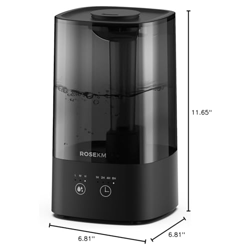 ROSEKM 4.5L Humidifiers for Bedroom, Humidifiers for Home Large Room, Cool Mist Humidfiers for Baby and Plant with Timer, Adjustable Mist Level, 360° Nozzle, Auto Shut-Off, Black - size: 4.5L