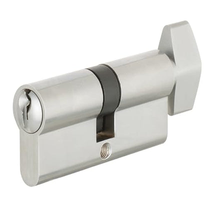 Offset Euro Profile Lock Cylinder with Thumb Turn Fits for Pella Storm Door 2-Bolt Lock, Includes 3 Solid Brass Keys (1, Satin Nickel) - color: Satin Nickel
