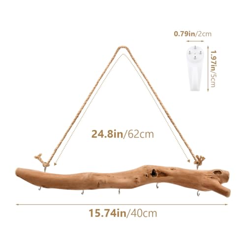 2Pcs 15 Inch Natural Driftwood Decorative Branches Farmhouse Home Wall Hanging Decor Hanging Jewelry Organizers with 5 Hooks Decorative Farmhouse Home Wall Decor