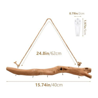 2Pcs 15 Inch Natural Driftwood Decorative Branches Farmhouse Home Wall Hanging Decor Hanging Jewelry Organizers with 5 Hooks Decorative Farmhouse Home Wall Decor