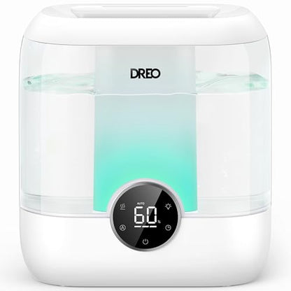 DREO 6L Humidifiers for Bedroom, 60H Runtime, 28 dB Quiet, HM524 | Precise Humidity Control, Easy to Refill & Clean, Nightlight, Cool Mist Humidifiers for Large Room, Baby Nurseries & Plants