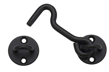 4" Privacy Hook and Eye Gate Door Latch, Easy Barn Door Lock, Black | Solid 5/16" Iron Rod, 2-Layer Powder Coating, Quick Locking for Sliding Barn, Pocket, Closet, Screen Doors, Indoor/Outdoor