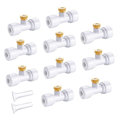 10 Pack Brass Misting Nozzles for Outdoor Cooling System | Mister Replacement Nozzles, Tee and Plugs for 1/4" Tubing, Misting System Accessories, For Patio, Garden, Greenhouse