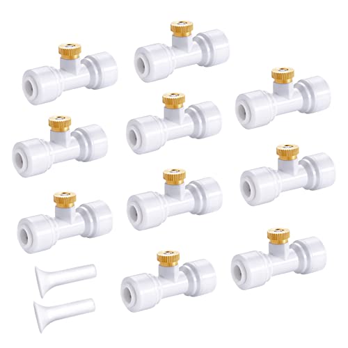 10 Pack Brass Misting Nozzles for Outdoor Cooling System | Mister Replacement Nozzles, Tee and Plugs for 1/4" Tubing, Misting System Accessories, For Patio, Garden, Greenhouse - color: White