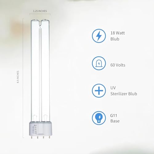 18W UV Light Bulb for Pond Aquarium Outdoor Light Clarifier | Aquarium UV Lights Water Garden Clarifier, 2 Pack 18W Replacement Light for , Fish Tank, Turtle tank, for G11 Base - size: 18W-UVC-2P