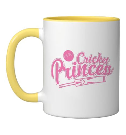 Cricket Princess Ball Sport Hobby Team Ceramic Mug, Yellow/White, 11oz - color: Yellow/White, size: 11 Ounces