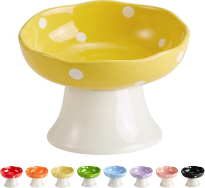 Ceramic Elevated Cat Bowls, Tilted Raised Pet Dish Anti Vomit Kitten Bowl for Indoor Cats, Whisker Friendly Pet Food and Water Bowl for Kitten, Cat, Puppies, Dishwasher Safe (Yellow) | Elevated, Ceramic, Whisker Friendly, Wide Opening, Anti Vomitin,Cute M