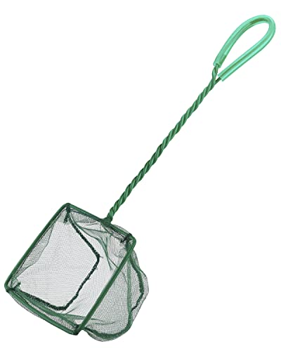 Pawfly Aquarium Fish Net with Braided Metal Handle Square Net with Soft Fine Mesh Sludge Food Residue Wastes Skimming Cleaning Net for Fish Tanks Small Koi Ponds and Pools - style: 4 Inch