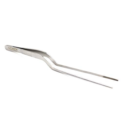 O'Creme 8 Inch Stainless Steel Precision Kitchen Culinary Offset Tweezer Tongs | Precision culinary tool ideal for plating, garnishing, and delicate kitchen tasks. Sleek, professional-grade design. - color: Silver, size: 8" Offset
