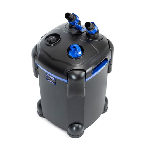 AMOSIJOY Ultra-Quiet Canister Filter for Large Fish Tanks and Aquariums | Adjustable Water Flow, Easy to Prime, Efficient External Aquarium Filter with Free Filter Medias - size: Medium
