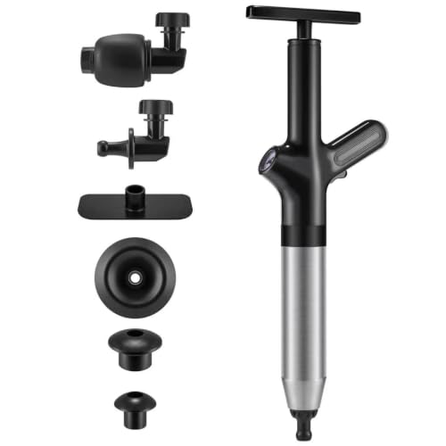 ZUAMEGUSink Plunger for Toilet & Shower – High Pressure Drain | Unclog kitchen sink, bathtub & shower drains in seconds. Includes storage pouch & wall-mount hanger. Black/Gray.