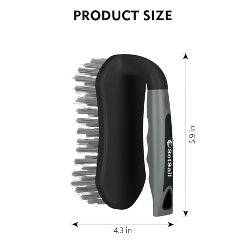 SetSail Scrub Brush, Stiff Bristle Cleaning Scrubber, 2 Pack(Black Grey) | Durable Bristles Ergonomic Non-Slip Tpr Grip. U-Style Hanging Loop for Storage. Use for Shower, Tub, Tile, Kitchen, Carpet. - color: Black Grey, size: 2-pack