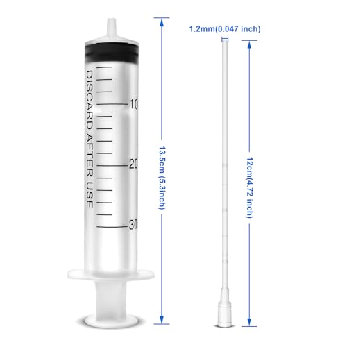 5 Pack-30ml Ink Syringe with 16Ga Metal Distribution Tubes and Soft Plastic Tube Suitable for Glue Application,Liquid Dispensing and Measuring, Pet Food Feeding,Refilling Ink Cartridges or CISS - size: 30ML/5 PACKS
