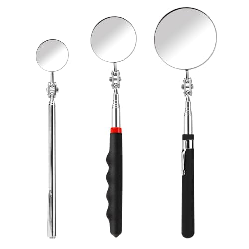 3 Pack Telescoping Inspection Mirror Extendable Mechanic Mirror Round Mirror Inspection Tool Stainless Steel Automotive Mirror for Check Observe Vehicle Small Part Eyelashes Mouth