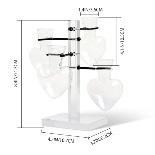 Plants Propagation Stations Plant Terrarium Kit Gift for Women | Birthday Glass Planters For Indoor Plants Home Office Decor Acrylic Plant Accessories - 4 Love Hear Vase - color: Transparent