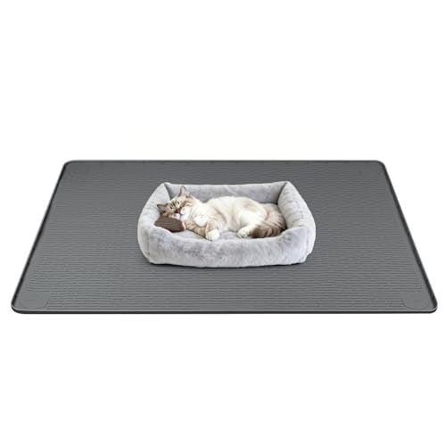 Silicone Cat Bed Mat 40"x28" Pet Crate Mat for Cat Cage, Dark Grey | Extra Large Cat Sleeping Mat, Non-slip, Washable, Waterproof Pet Bed Mat with Raised Edge, Pet Playpen Mat to Protect Floors - color: Dark Gray, size: 40"x28"