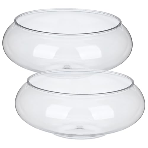 POPETPOP 2pcs Transparent Plastic Fish Bowl Aquarium Desktop Tank for Goldfish Turtles Small Reptiles Home Office Decor Unbreakable Breeding Container