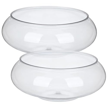 POPETPOP 2pcs Transparent Plastic Fish Bowl Aquarium Desktop Tank for Goldfish Turtles Small Reptiles Home Office Decor Unbreakable Breeding Container