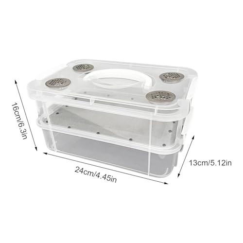 Mealworm Container - Ventilated Lid Transparent Fine Mesh | Mealworm Keeper Box Habitat - for Reptiles, Birds, Chickens, Lizards, Bearded Dragon, Frogs, Tortoises