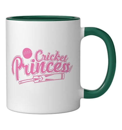 Cricket Princess Ball Sport Hobby Team Ceramic Mug, Dark Green/White, 11oz - color: Dark Green/White, size: 11 Ounces