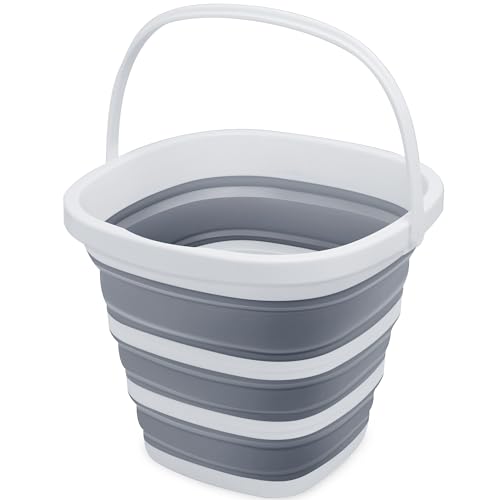 Goderewild Collapsible Bucket, 2.6 Gallon (10L) - Square Foldable Mop Bucket for House Cleaning, Car Washing, Camping - Portable Water Pail for Outdoor, RV, Travel (Grey) - color: Grey - Square 10l