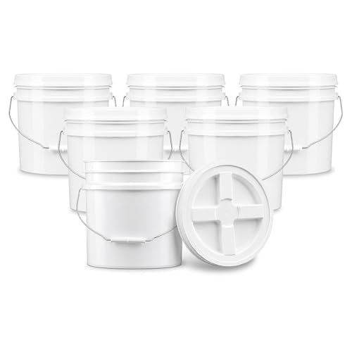 3.5 Gallon Bucket, Food-Grade w/Lid, BPA-Free, White,6 Packs | Airtight Gamma Seal Screw-On Lid, Heavy-Duty 90 Mil HDPE Plastic, Food Safe and Durable Container, Bulk Storage, Made in USA - color: White, size: 6 Packs