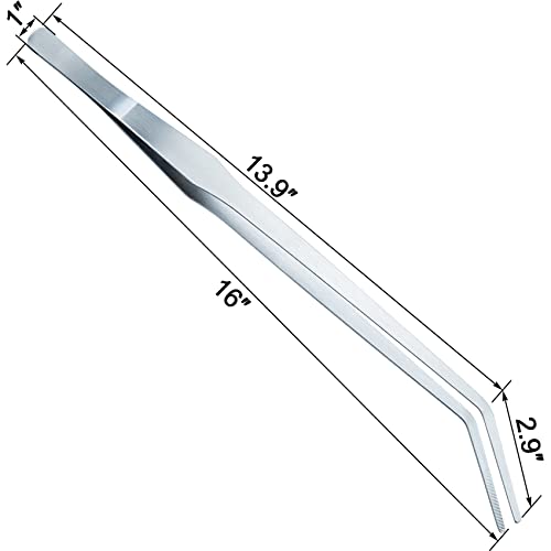 OIIKI 2PCS Stainless Steel Tongs Tweezers, 15 inch Staright Tongs Tweezer | Polished Extra-Long 15 inch Curved Aquarium Tweezer with Precision Serrated Tips for Garden, Kitchen, Indoor & Outdoor - size: 15 inch Straight & Curved (2 PCS)