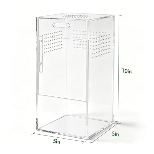 Pre-Assembled Jumping Spider Enclosure, All-Side Ventilation | 5"×5"×10" Escape-Proof Acrylic Habitat Terrarium with Magnetic Door for Jumping Spider, Tarantula, Praying Mantis, Snail - size: Large Vertical (5"×5"×10")
