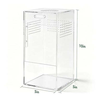 Pre-Assembled Jumping Spider Enclosure, All-Side Ventilation | 5"×5"×10" Escape-Proof Acrylic Habitat Terrarium with Magnetic Door for Jumping Spider, Tarantula, Praying Mantis, Snail - size: Large Vertical (5"×5"×10")