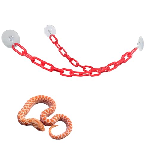 Red Plastic Climbing Chain for Reptiles – Adjustable Jungle Gym with Suction Cups | Terrarium Accessories for Geckos, Tree Frogs, Small Snakes & Arboreal Pets