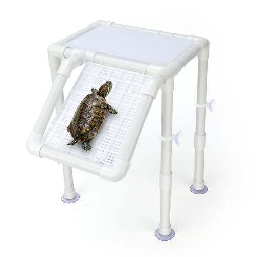 SKARUS White Turtle Basking Platform, 10.8"x8.7" for 20-55 Gallon Tanks | Adjusts 6.49"-15.16" High, Freestanding Aquarium Dock, Non-Slip Climbing Ramp, Ideal for Reptiles, Frogs, Newts - color: White, size: 10.8"W