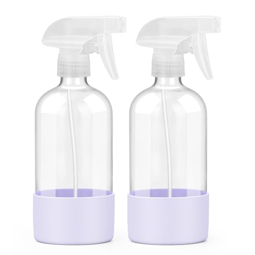 Worldgsb 2 Pack Glass Spray Bottles with Silicone Sleeve, 16 oz Empty Refillable Containers with Adjustable Spray Nozzles, Spray Bottles for Hair, Cleaning Solutions and Plants Purple - color: Purple