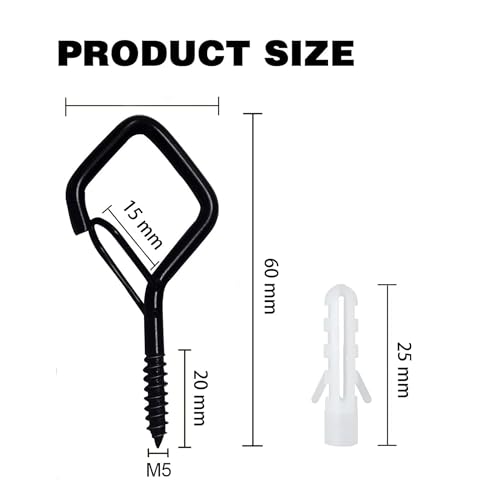 12 PCS Q-Hanger Hooks for String Lights, Ceiling Hangers for Plants & Wind Chimes, Christmas Decorations Outdoor Hooks (Square Hanger) Black (No Drill Bit) - color: Black, size: 12