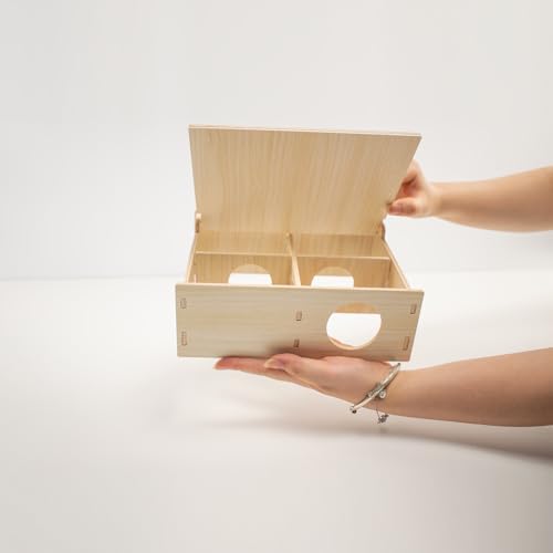 Multi-Chamber Wooden Hamster Hideout & Tunnel - Durable, Ventilated Natural Wood Cage Accessories for Dwarf, Syrian Hamsters and Small Pets