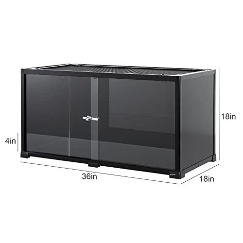 REPTI ZOO 50 Gallon Reptile Tank, 36" X 18" X 18" Reptile Terrarium, Black-Tinted ECO Glass Enclosure with Sliding Door & Mesh Top, Secure & Low-Stress Habitat for Bearded Dragon, Gecko, Snake, Lizard - size: 36"W X 18"D X 18"H (50 Gallon)