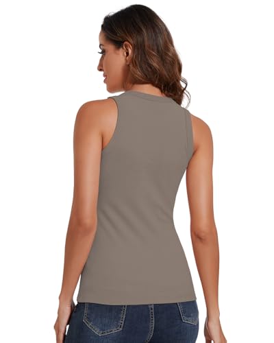 WOWENY Women's Thermal Tank Tops Sleeveless Underwear Tops Adjustable Straps Winter Camisole Fleece Shirts Warm Vest - color: Crew Neck-grey, size: Large