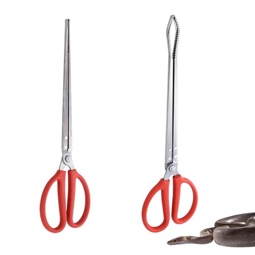 2 PCS Snake Feeding Tongs 15 Inch Extra Long Stainless Steel Reptile Feeding Tongs Including 1 Curved Mouth and 1 Straight Mouth Feeding Tong Tweezers for Ball Python Fish Aquariums Reptiles Snakes