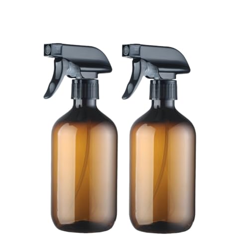 Spray Bottles– 16.9oz/500ml Refillable & Durable Fine Mist Plastic Sprayers with Adjustable Nozzle for Hair Care, Essential Oils, Cleaning, Gardening – Amber Empty Water Bottles （Amber/2-Pack ）