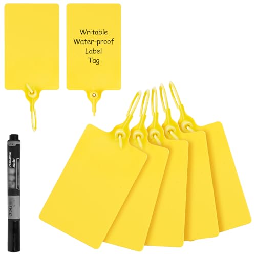 100 Plastic Tags Shipping Tags Waterproof Tags for Labeling Blank Writable Marker Ties Security Seals Storage Hanging Tags Shipping Label with One Marker Pen (Yellow) - color: Yellow